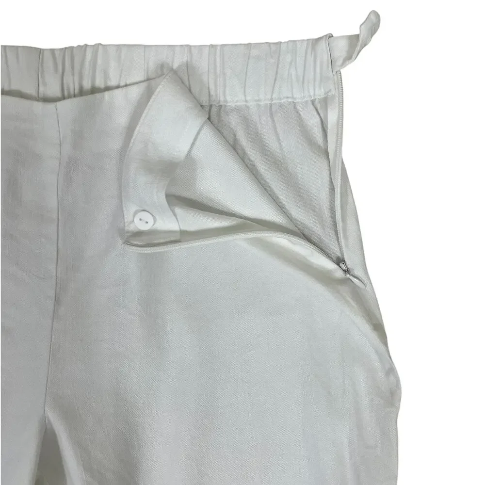 J.Jill Linen Stretch Pull On Cropped Ankle Pant White Sz MP Minimalist Coastal